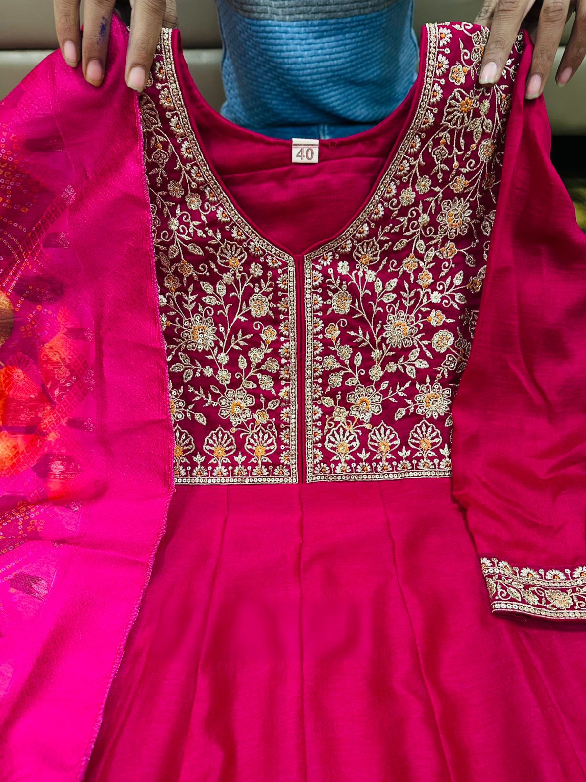 Vichitra Silk Anarkali Gown in Stunning Deep Pink